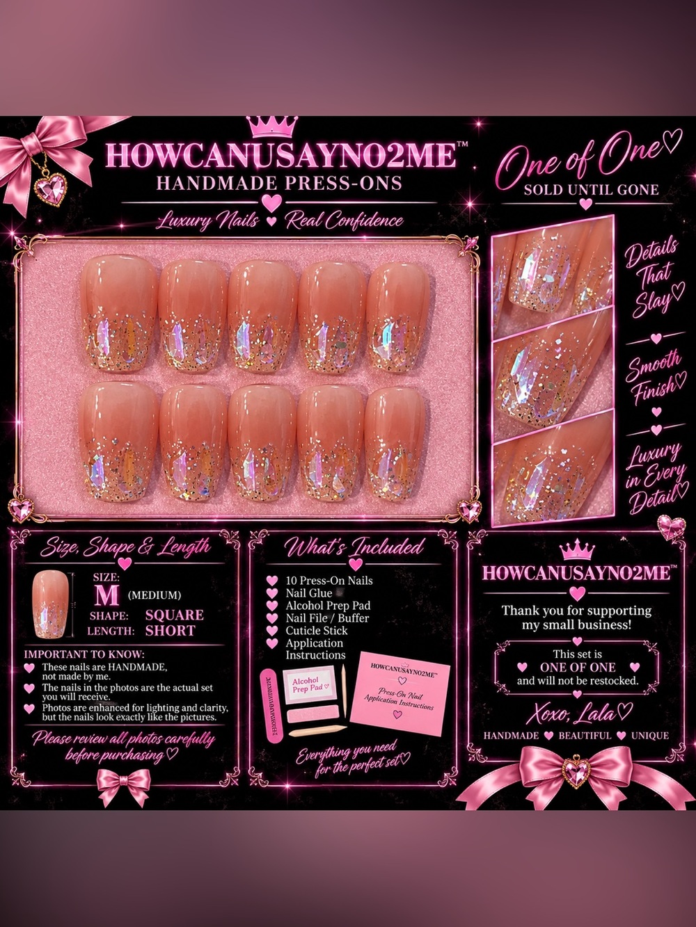 #8 Peach Ombre Holographic Glitter Press-On Nails